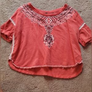 Free People Embroidered textured abstract  geometric scoop cut blouse